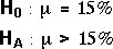 H0:mu=20, HA:mu!=20